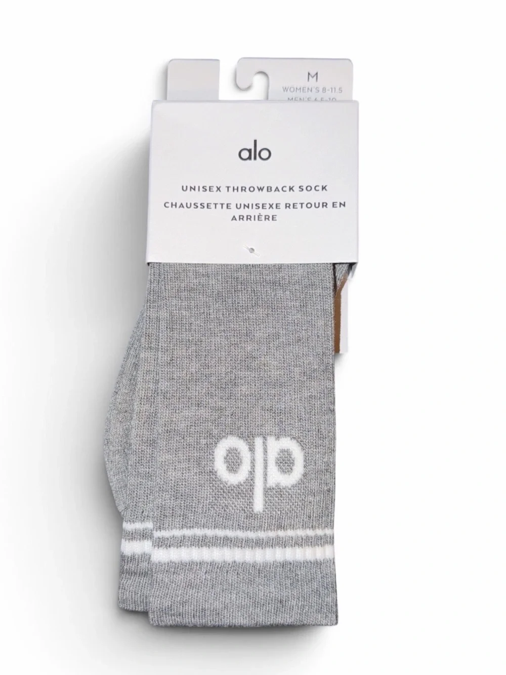 NWT Alo Unisex Throwback Sock in Athletic Heather Grey/White size medium